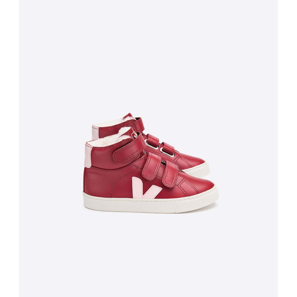 Kids\' Veja ESPLAR MID FURED LEATHER High Tops Red | SG 682UZG